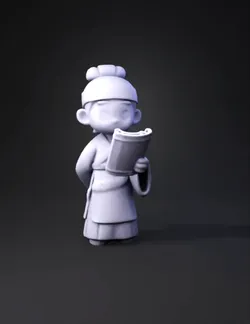 asian scholar character in blue robe holding a scroll traditional att
