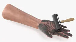Fingerprint Roller With Wooden Handle On Hand 3D model