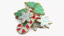 Holiday Cookies Mix Tree Snowflake and Candy Cane 3D model