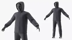 Hooded Outfit With Polygon Face Mask And Gloves Black 3D model