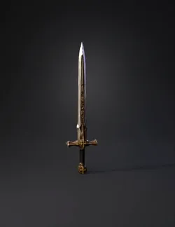 long double edged fantasy sword with ornate crossguard and pommel si