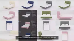 Modern Upholstered Platform Bed Collection - 5-Model Pack