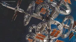 Rotating Space Habitat with Docking Nodes Metallic Gray 3D model