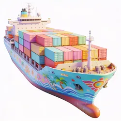 Stylized 3D Tropical Pastel Container Ship Model Low-poly 3D model