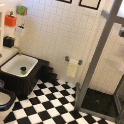 Miniature towel hanger & shampoo  (bathroom)