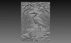 Blue Heron Pond Relief STL File Woodland CNC Carving Model  3D print model