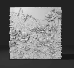 Wildflower Meadow Wall Relief Floral Landscape 3D STL Model 3D print model