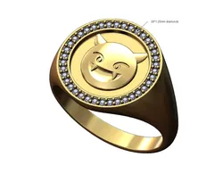 Diamond devil emoji round signet ring US sizes 7 to 11 3D print model