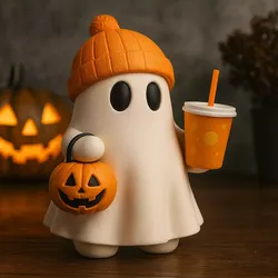 Cute Halloween Ghost 3D Print Model with Pumpkin  STL OBJ  3D print model