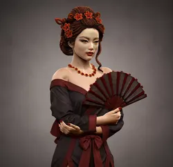 Japanese Lady with Fan 3D print model