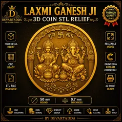 Lakshmi Ganesh Ji Coin 3D Relief STL Model 3D print model