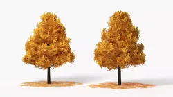 Lowpoly Realistic Decorative Yellow Tree with Fallen Leaves 3D model