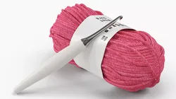 Mockup Wool Yarn with Crochet Hook Pink Fur 3D model