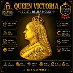 Queen Victoria Coin 3D Relief STL Model 3D print model