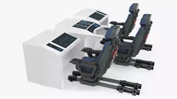 Sci-Fi Control Panel With Three Pilot Chairs White 3D model