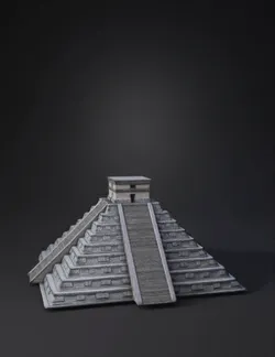 stone stepped pyramid temple with broad staircases surrounded by grass