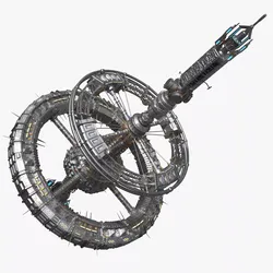 Vertical Axis Space Station with Dual Rotational Rings Metallic 3D model