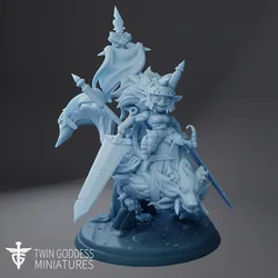 Knight Captain Luvarg ( Female Goblin Fighter / Knight on Wolf / Mounted Unit / Worlds Beyond Brawl / One Page Rules OPR Compatible )