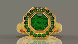 Cathedral style bezel set octagon shape diamond halo ring 3D print model