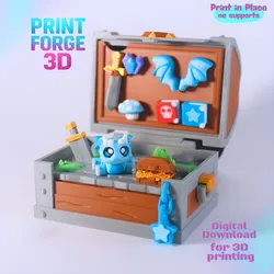 Dragon Treasure Chest & Dragon Flexi | Print-in-Place Articulated | No Supports