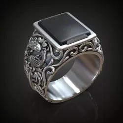 Signet Ring fishes black onyx gemstone 3D print model