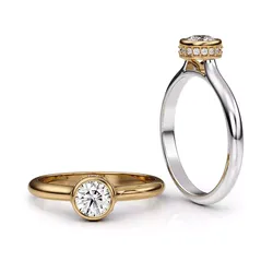 Bezel set engagement ring with diamond halo pave 3D print model