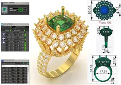 Double Halo Emerald and Diamond Cocktail Ring jr00272 3D print model