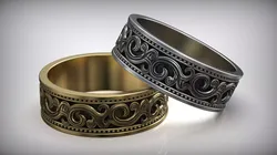 Floral Pattern Gold Silver Wedding Band  3D print model