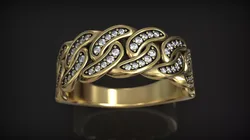 Miami Cuban Chain Half Link Ring Fluid Pave Pattern 3D print model
