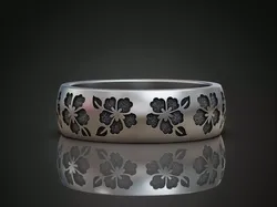 Wedding band ring flowers leaves 3D print model