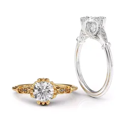 Engagement ring with center diamond and side filigree details 3D print model