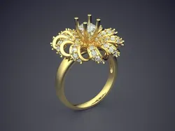 Magnificent Unique Flower-Shaped Ring With Diamonds 3D print model