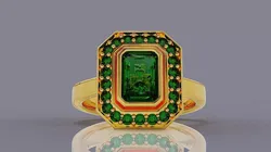 Cathedral style bezel set radiant shape diamond halo ring 3D print model