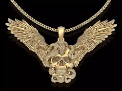 Skull snake wing  pendant gold printable jewelry 3D model 3D print model