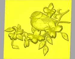 3D Bird and Flower Relief STL Model for CNC Carving 3D model
