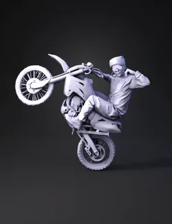 dirt bike with rider performing a wheelie in a neutral gray material