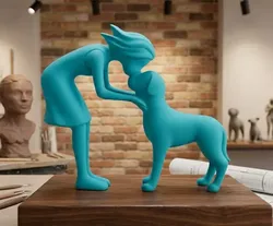 Emotional Woman and Dog Sculpture STL 3D model