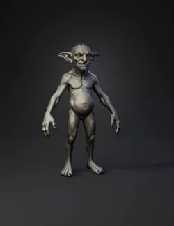 front view humanoid creature model with gray skin muscular torso elo