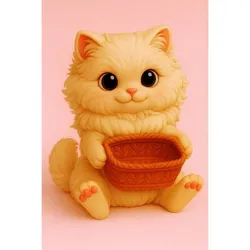 Persian Cat Holding a Gift Basket