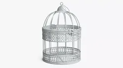 Small Hanging Bird Cage Ornament Metal White 3D model