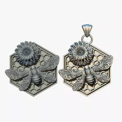 bee pendant with flower for casting 3D print model