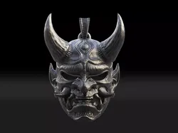 Hannya mask pendant Oni Mask Samurai Mask necklace 3D model 3D print model