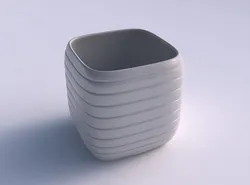 Vase quadratic stumpy with smooth horizontal dents 3D print model