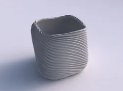 Vase quadratic stumpy with wavy extruded lines 2 3D print model