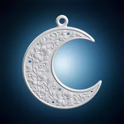 Floral Crescent Moon Pendant 3D Printable Model 3D print model