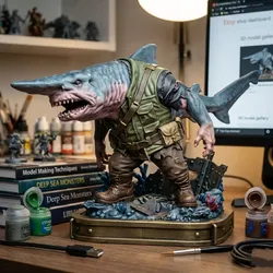 Goblin Shark Warrior 3D STL-Anthropomorphic Shark Miniature 3D print model