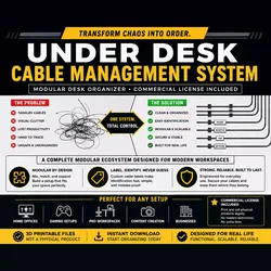 Under Desk Cable Management System OpenGrid Modular Organizer 3D print model