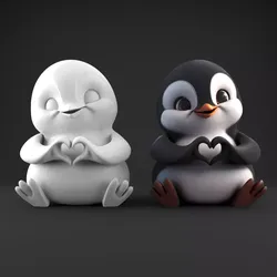 Cute Loved penguin 3D Model Heart Hands STL for Decoration 3D print model