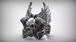Engine Skull Auto Wings Ride Ring 3D print model