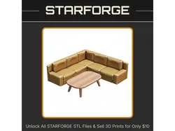 1/24 Scale Model Living Room Set with Leather Sofa and Coffee Table StarForge Kits 3D Print STL File